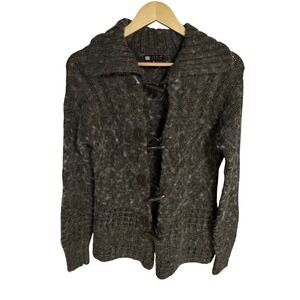 Carole Little Brown Toggle Cable Knit Wool Blend Shawl Collar Cardigan‎